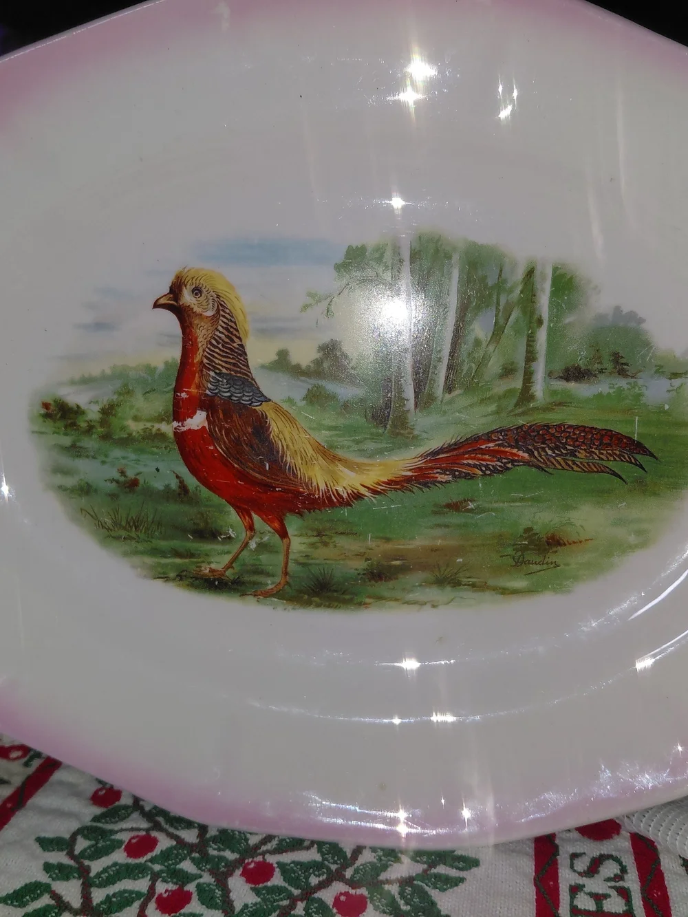 This 1924 antique S.P. Co Sebring hand-painted pheasant platter